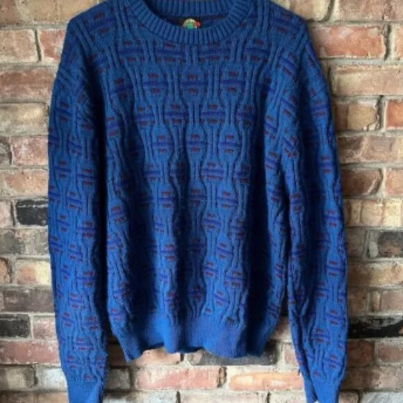 Iredell County Sweater Men XL Gray Cable Knit Pullover Classic Blue Red 80s - Picture 1 of 16